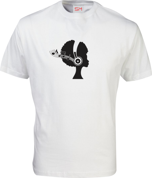 Music Girl White-Round-Neck-Afro-Head-SetTee